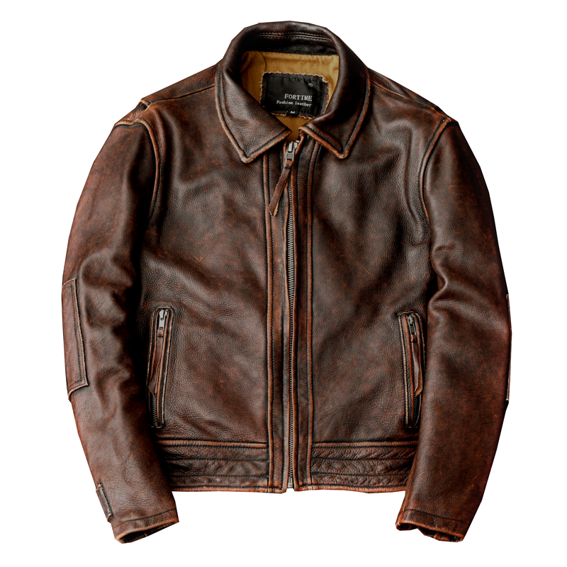 Amekaji Men's Genuine Cowhide Leather Jacket