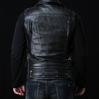 Steampunk Zip Up Leather Vest Sleeveless Biker Jacket