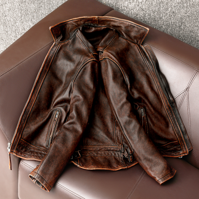 Amekaji Men's Genuine Cowhide Leather Jacket