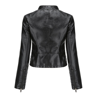 Women's Cropped Rivet Leather Jacket