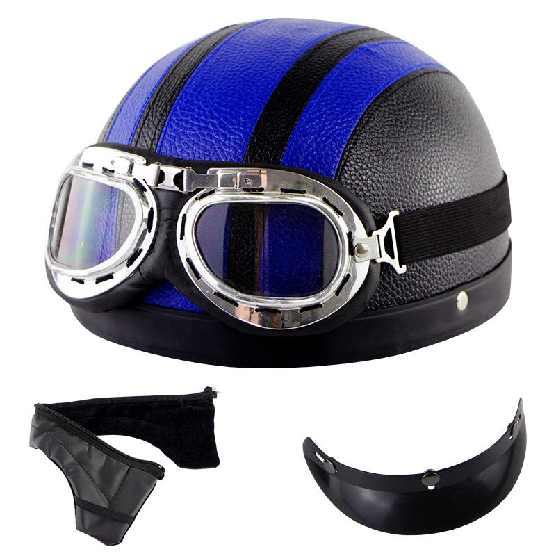 Retro Half Face Motorcycle Helmet with Goggles