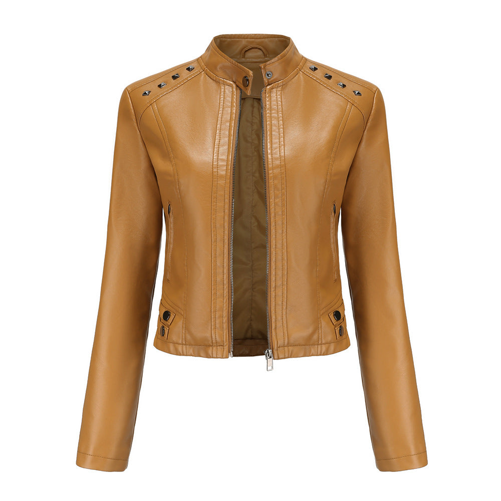 Women's Cropped Rivet Leather Jacket