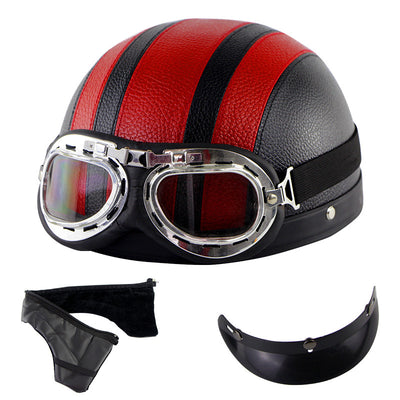 Retro Half Face Motorcycle Helmet with Goggles