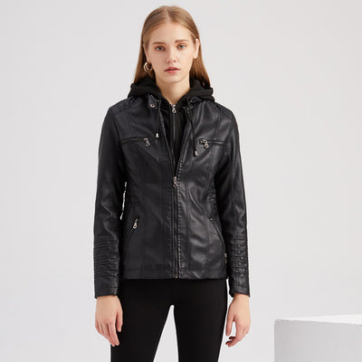Women's Leather Jacket with Hood
