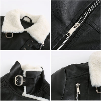 Women Warm Sherpa Leather Jacket