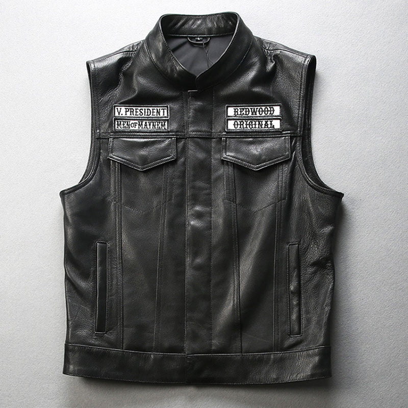 Australian Bikers Gear Veste Moto Cuir Noir Style SOA Sons Of Anarchy - EU 48 (M)