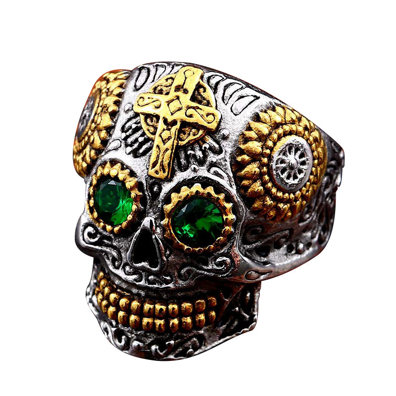 Sugar Skull Ring with CZ Stones