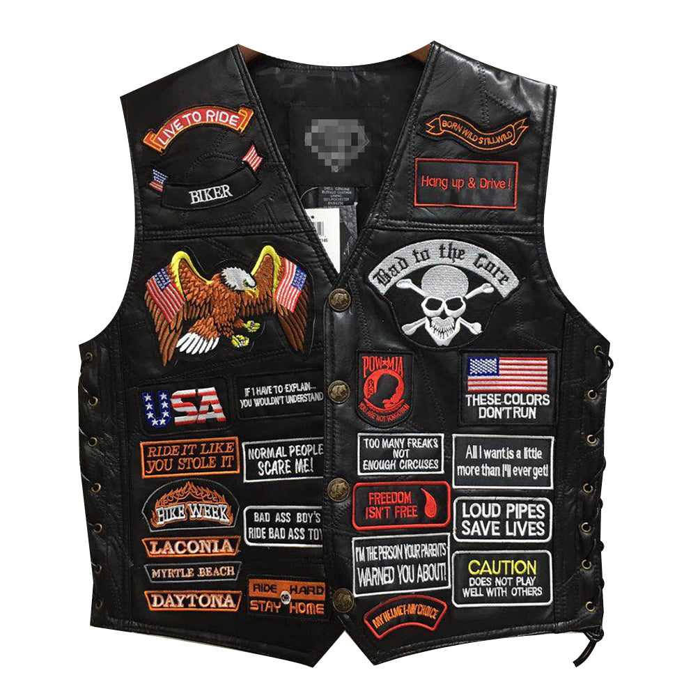 Biker Leather Vest with 42 Patches – Biker Forward